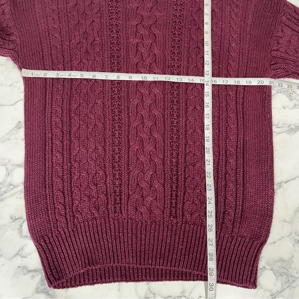 Vintage Y2K Structure Rolled Neck Cable Knit  Fisherman Sweater Maroon Men’s M